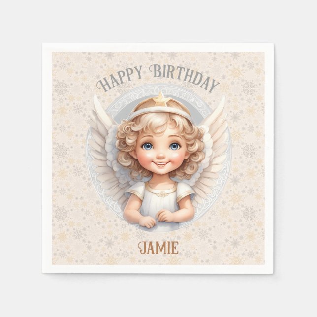 Cute Christmas Angel Birthday Name Paper Napkins (Front)