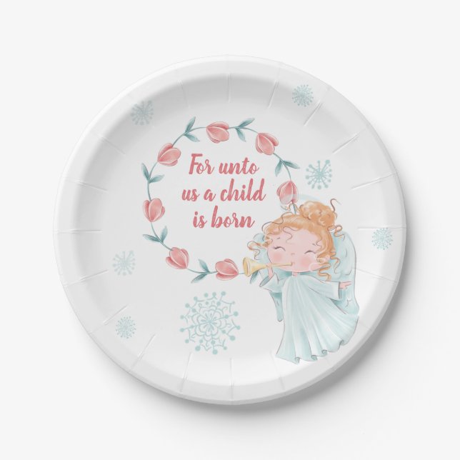 Cute Christmas Angel Paper Plates (Front)