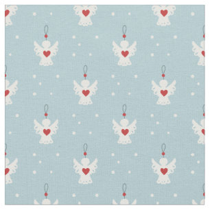 Cute Christmas Angel Red Love Heart Pastel Blue Fabric
