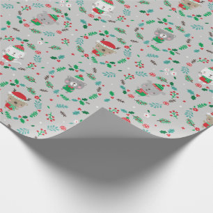 Cute Christmas Animal Wreaths Grey Wrapping Paper