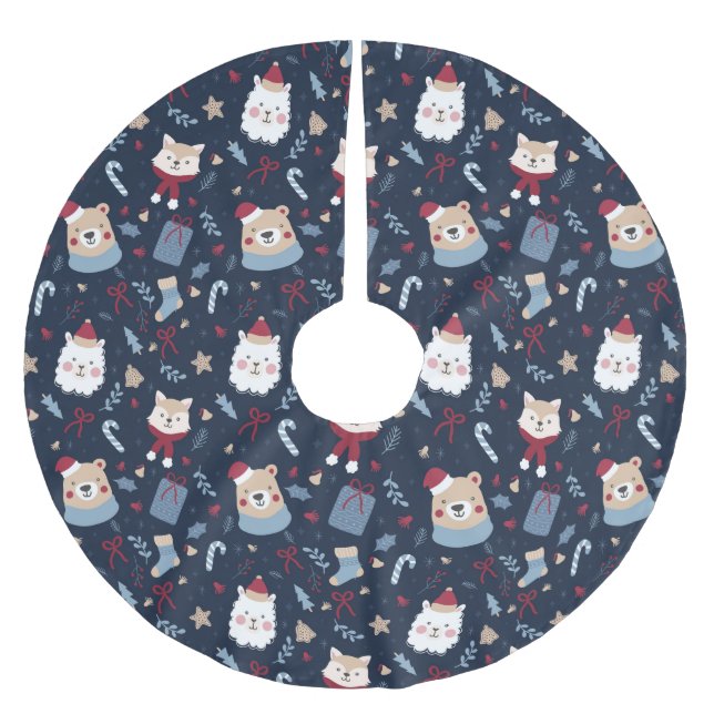 Cute Christmas Animals Brushed Polyester Tree Skirt (Front)
