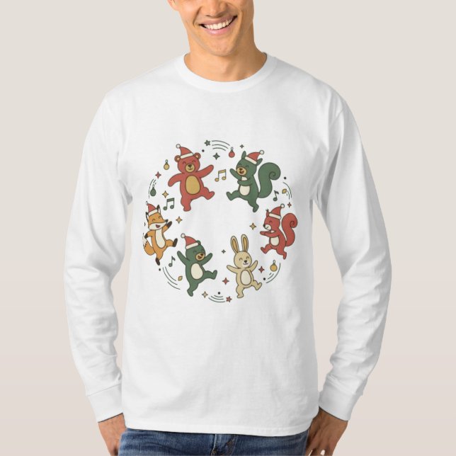 Cute Christmas Animals Dancing T-Shirt (Front)