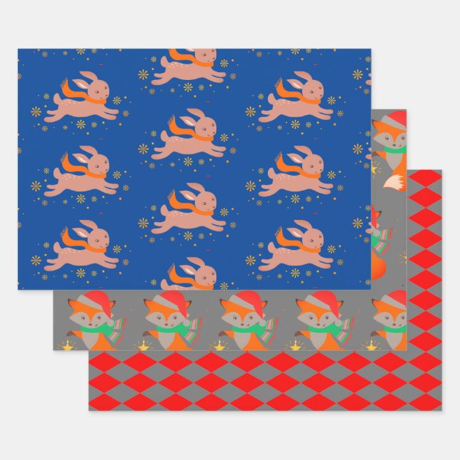 CUTE CHRISTMAS ANIMALS FLAT SHEET Wrapping Paper (Set)