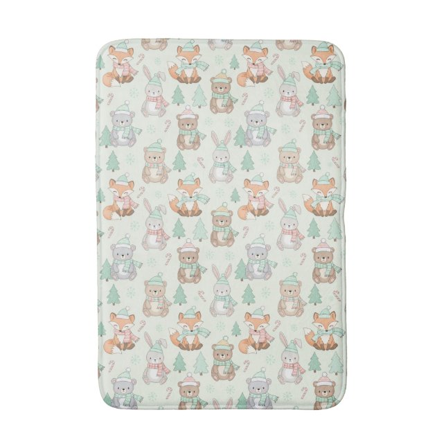 Cute Christmas Animals Seamless Pattern Bath Mat (Front Vertical)