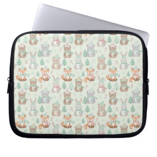 Cute Christmas Animals Seamless Pattern Laptop Sleeve