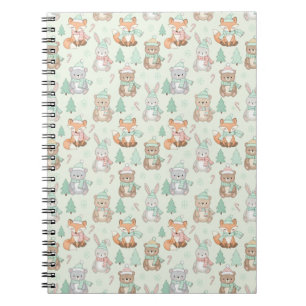Cute Christmas Animals Seamless Pattern Notebook