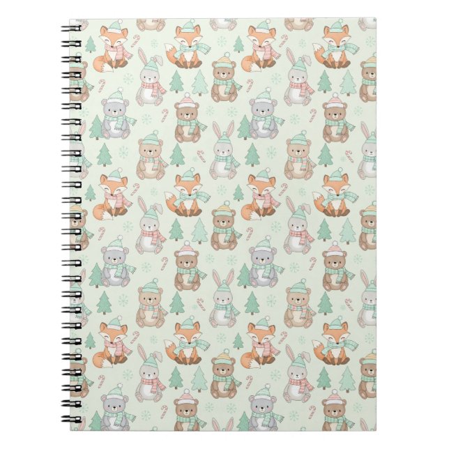 Cute Christmas Animals Seamless Pattern Notebook (Front)