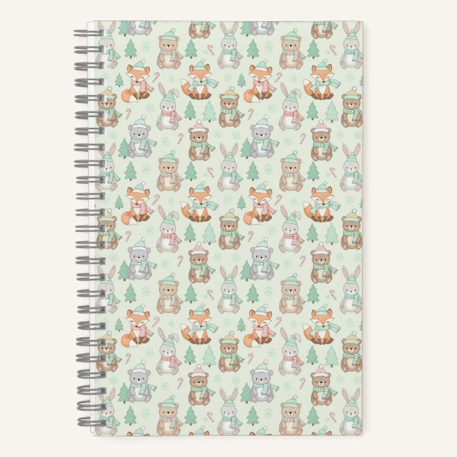 Cute Christmas Animals Seamless Pattern Notebook (Front)