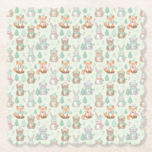 Cute Christmas Animals Seamless Pattern Paper Coaster