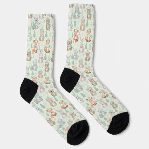 Cute Christmas Animals Seamless Pattern Socks