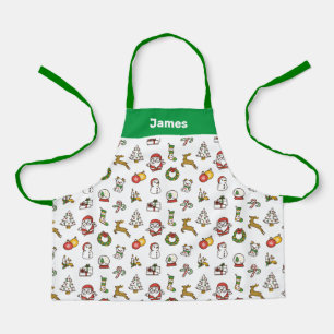 Cute Christmas Apron, Green Christmas Doodles Apron