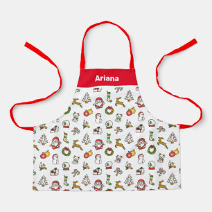 Cute Christmas Apron, Red Christmas Doodles Apron