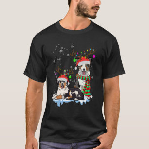 Cute Christmas Australian Shepherd Santa Hats Rein T-Shirt