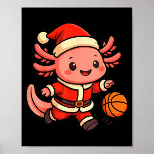 Cute Christmas Axolotl Basketball Player Design Poster