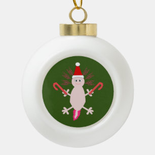 Cute Christmas Axolotl Ceramic Ball Christmas Ornament