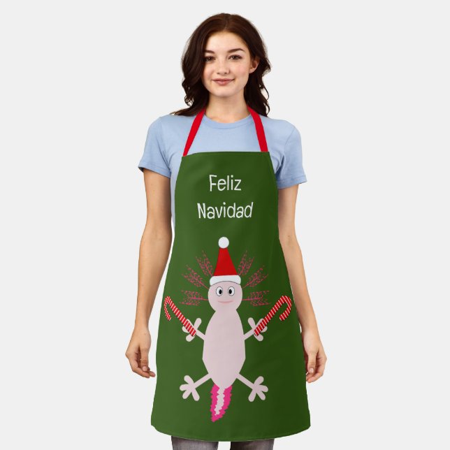Cute Christmas Axolotl Custom Apron (Worn)