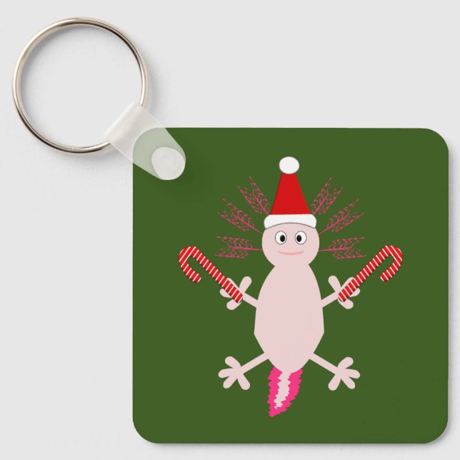 Cute Christmas Axolotl Custom Double Sided Key Ring (Front)
