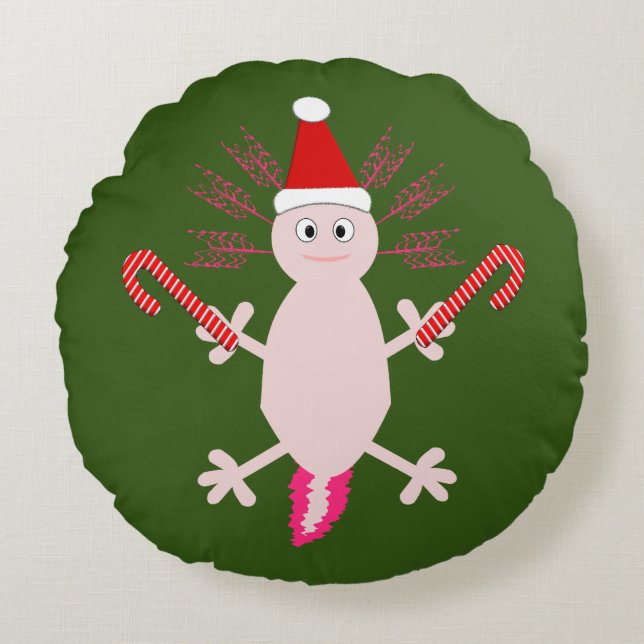 Cute Christmas Axolotl Custom Double Sided Round Cushion (Front)