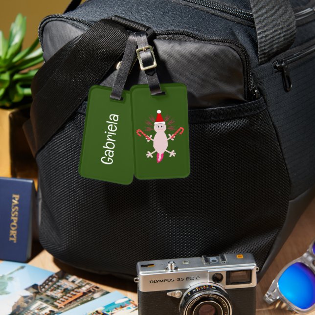 Cute Christmas Axolotl Custom Name Luggage Tag (Front & Back)
