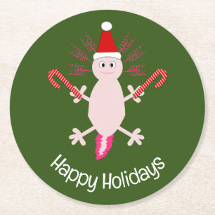 Cute Christmas Axolotl Custom Round Paper Coaster