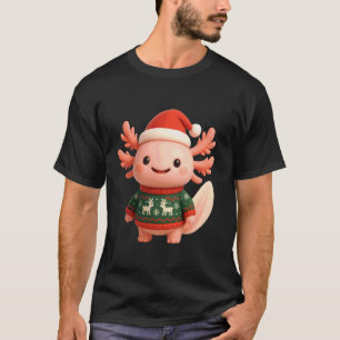 Cute Christmas Axolotl in Holiday Sweater and Sant