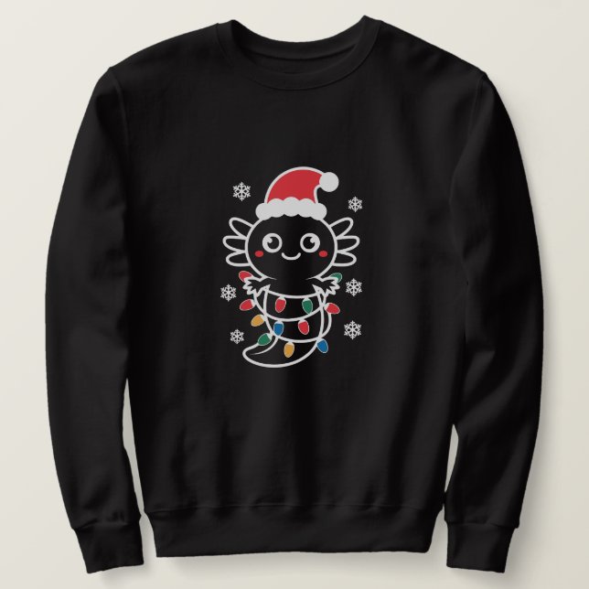 Cute Christmas Axolotl Lights Sweatshirt (Design Front)