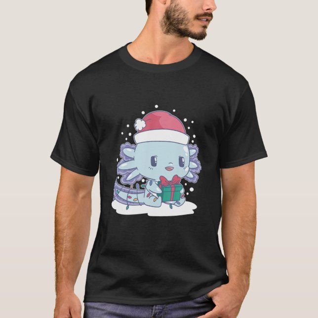 Cute Christmas Axolotl Manga Kawaii Amphibian Sant T-Shirt (Front)