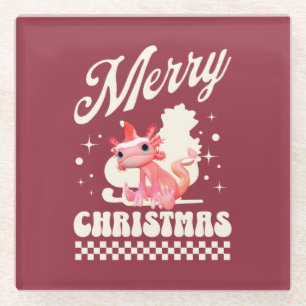 Cute Christmas Axolotl Merry Christmas  Glass Coaster