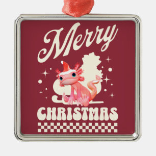 Cute Christmas Axolotl Merry Christmas  Metal Tree Decoration