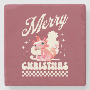 Cute Christmas Axolotl Merry Christmas Stone Coaster