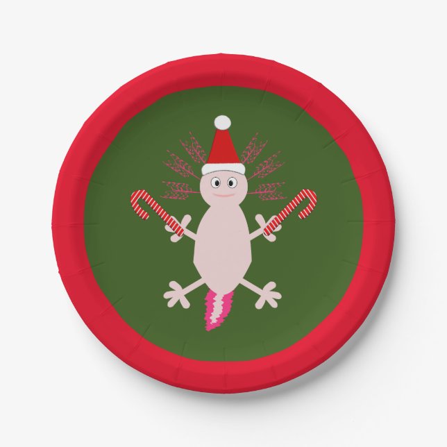 Cute Christmas Axolotl Paper Plate (Front)