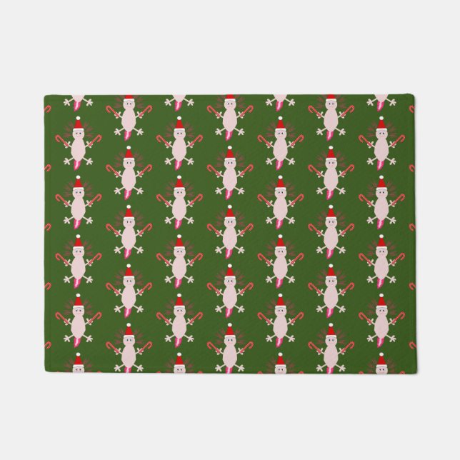Cute Christmas Axolotl Patterned Doormat (Front)