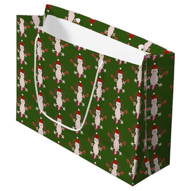 Cute Christmas Axolotl Patterned Large Gift Bag (Front Angled)