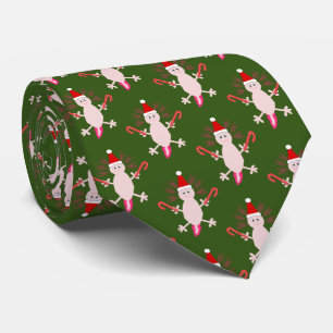 Cute Christmas Axolotl Patterned Tie