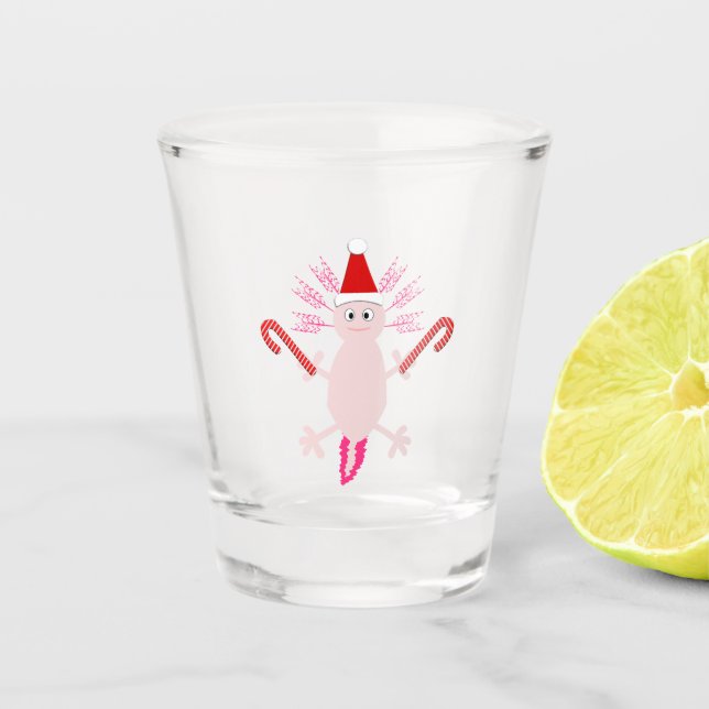 Cute Christmas Axolotl Shot Glass (Front)