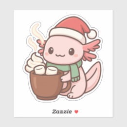 Cute Christmas Axolotl Sticker – Hot Cocoa Kawaii 