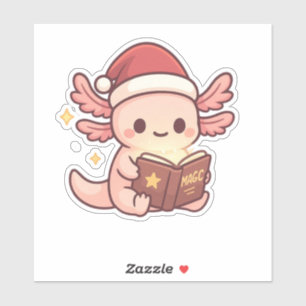 Cute Christmas Axolotl Sticker Kawaii Magic Book