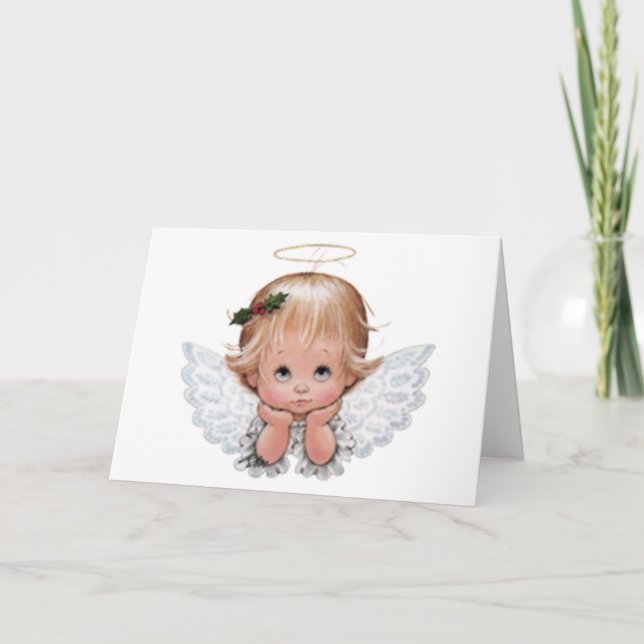 Cute Christmas Baby Angel Head In Hands Holiday Card (Front)