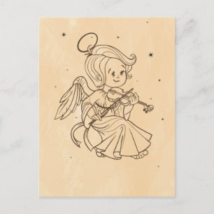 Cute Christmas  baby angel playing violin Holiday Postcard