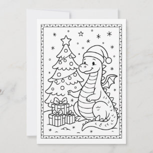 Cute Christmas Baby Dinosaur Colouring Flat Note Holiday Card