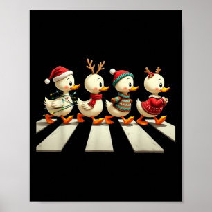 Cute Christmas Baby Ducks Parade Crosswalk Holiday Poster