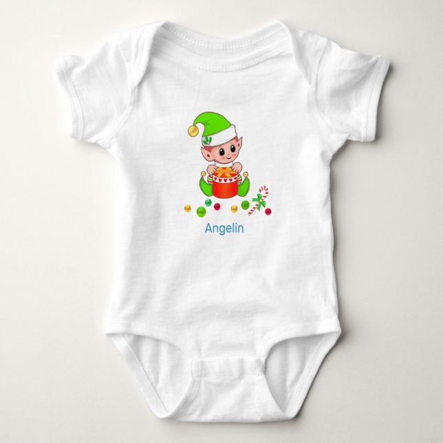 Cute Christmas Baby Elf & Confetti Baby Bodysuit (Front)