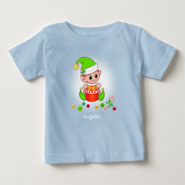 Cute Christmas Baby Elf & Confetti Baby T-Shirt (Front)