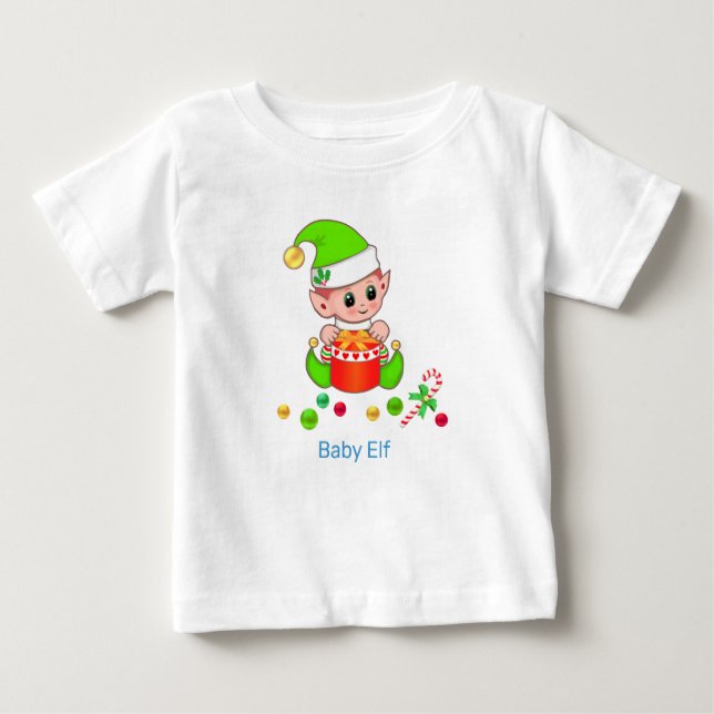Cute Christmas Baby Elf & Confetti Baby T-Shirt (Front)