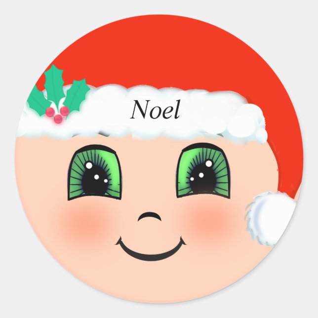 Cute Christmas Baby Happy Face Classic Round Sticker (Front)