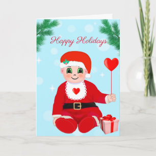Cute Christmas Baby, heart and pine Holiday Card