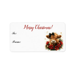 Cute Christmas Baby Highland Calf Gift Tag