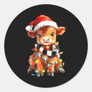 Cute Christmas Baby Highland Cow F Thanksgiving Classic Round Sticker