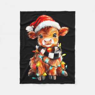 Cute Christmas Baby Highland Cow F Thanksgiving Fleece Blanket