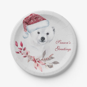 Cute Christmas Baby Polar Bear Paper Plate